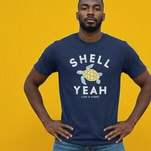 LIFE IS GOOD Crusher Tee Shell Yeah Turtle 100% Cotton T-shirt Darkest Blue - XL